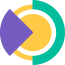 yellow circle with half green outline and purple triangle