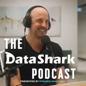 The logo for Data Shark podcast as recommended by Pyramid Analytics for 2024’s top data podcasts.